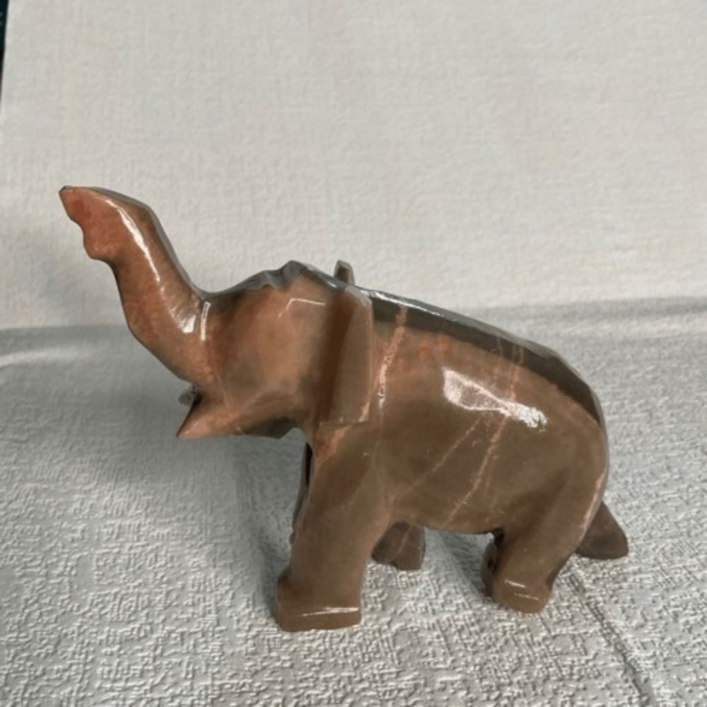 VTG Hand Carved Natural Soapstone Gemstone Animal Elephant Figurine 3.5"X4.5"